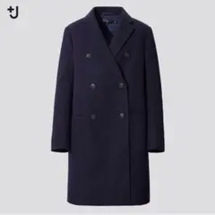 廃盤UNIQLO ＋jダブルフェイスダブルブレストコート　ブルー　ネイビー　紺