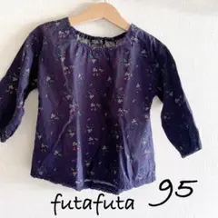 futafuta フタフタ バースデー 花柄 長袖シャツ ネイビー 95