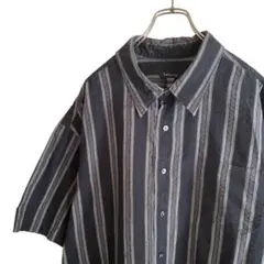 ストライプ　VAN HEUSEN 半袖シャツ　ブラック　2XL