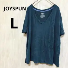 JOYSPUN 【L】ダークブルー VネックTシャツ 半袖 無地 ゆったり