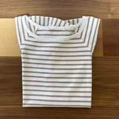 美品 KBF スクエアネック 半袖Tシャツ ボーダー ベージュ パフスリーブ