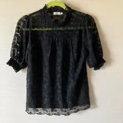 earth music&ecolog ブラックレース半袖トップス M
