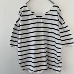 W CLOSET ボーダー柄 フレア袖カットソー F