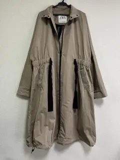 即納 ZARA ザラ ナイロンロングコート オーバーサイズ ベージュ XS-S