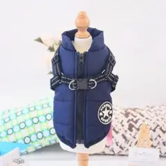 犬服 ウェア ドック 防寒 ダウン ハーネス ネイビー Lサイズ