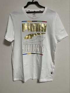 PUMA ホワイトゴールドロゴ Tシャツ L
