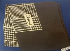 美品✨YSL ハウンドトゥースパターン マフラー大判　ブラウン　シルク100％