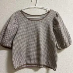 ems チェック柄 半袖Tシャツ ブラウン系