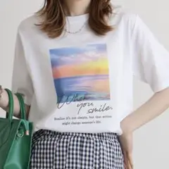 BRODIAEA　空×海プリント　Ｔシャツ　ホワイト