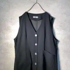 【ヴィンテージ】レトロ シースルー デザインベスト 黒 古着 used BS4