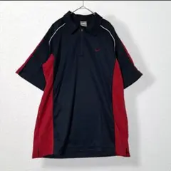 3【NIKE】トラックジャケット 半袖 ロゴ刺繍 プリント 紺 赤