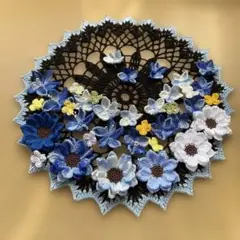 ドイリー　♦️花火♦️ブルー　ハンドメイド　レース編み