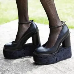 美品【PAMEO POSE】厚底ハイヒールヒール リボン 本革 38 黒 美品【PAMEO POSE】厚底ハイヒールヒール リボン 本革 38 黒