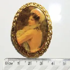 女性の肖像画ブローチ ビンテージ ヨーロッパ中世絵画風 アンティーク