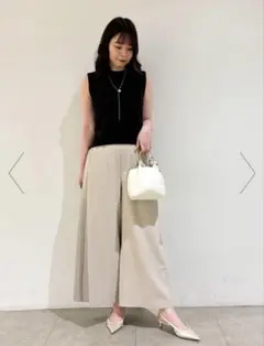 即日発送 美品☆ ストレッチワイドパンツ qalite カリテ グレージュ