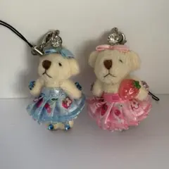 クマのぬいぐるみストラップ（青・ピンク）