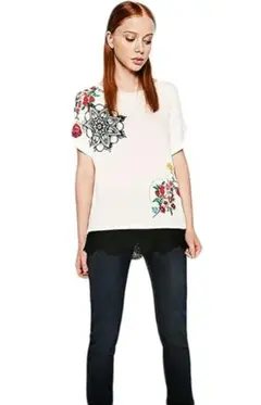 Desigual デシグアル 花柄レース Tシャツ 半袖 デザイン カットソー