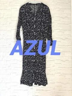 AZUL 黒系 花柄長袖 ワンピース Sサイズ