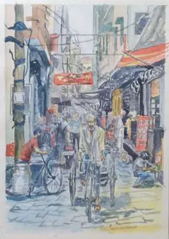 水彩原画 A4サイズ インドの街かど 20250826