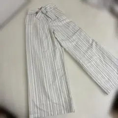 Roomy's ホワイトストライプ ワイドパンツ リボン付き