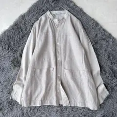 美品✨Plantation バンドカラー ストライプ シャツジャケット XL