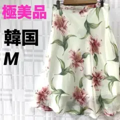 新品極美品✨洗えるシフォンフラワープリント フレアスカート BOXTAPE M