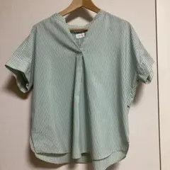 green label relaxing 半袖シャツ 緑と白ストライプ