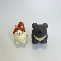 木彫りの動物たち ●マスコットフィギュア2 ● 2個セット ●
