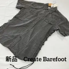 新品　Create Barefoot ブラックデニム半袖シャツ　M ＃545
