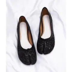 MAISON BREEZE足袋フラットシューズブラックグリッター23.5パンプス