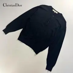 美品ChristianDior シルク混 ハーフボタンニット 黒M*TB1295