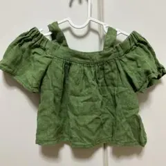 オフショルダー フリル袖 シャツ 80cm 緑　肩出し