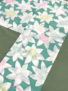 新品【送料込】ゆかた 浴衣 手縫い お仕立て 青紅葉 もみじ 緑 グリーン 大胆