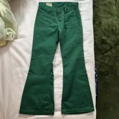 ELJOHN グリーン ブーツカットデニム フレア ベルボトム