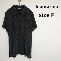【leomarina】レオマリーナ(F)シャツ　美品　半袖　ボタン　丈長　グレー