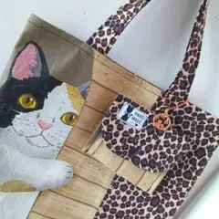 ひょっこりねこ　ハンドメイド　トートバッグ