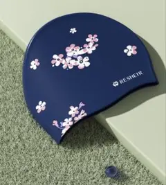 新品未使用　resheir 桜柄　ネビー　シリコン素材のスイミング　キャップ