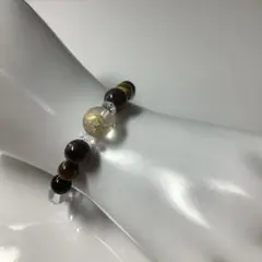 ブレスレット 水晶大玉に龍が彫られ金粉が塗られています オニキス メノー 黄水晶