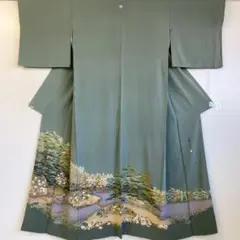 【春】12137s 着物 色留袖 一つ紋 作家物 落款入り 日本庭園 風景画