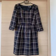 NATURAL BEAUTY BASIC チェック柄ワンピース ウール混