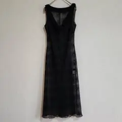 【LA-BREA】（M）ドット柄フリルレースノースリーブワンピース/シースルー