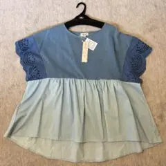 isolaine ブラウス　3L フリル　トップス　Lサイズ　大きめサイズ　青