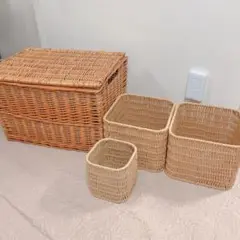 ナチュラル素材 籐 ラタン 収納ケース アクタス ペーパーバスケット セット
