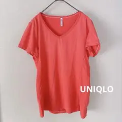 UNIQLO Ｖネック半袖Tシャツカットソー　コーラル　M スポーツウェア
