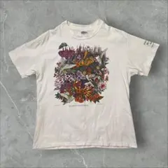 90sFlower ARTTシャツ虫昆虫花自然蝶々シングルステッチ