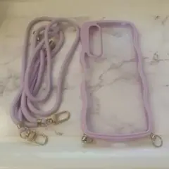 ラベンダー シリコン スマホケース ショルダーストラップ付き