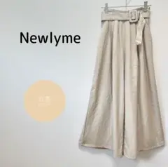 【Newlyme】ベルト付きワイドパンツ Ｓ ベージュ系 ハイウェスト ガウチョ
