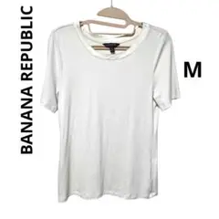 BANANA REPUBLIC ベージュ Tシャツ M 襟元サテンパイピング 2