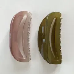 中型ヘアクリップ2個セット（ピンク・オリーブ）