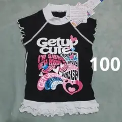 GETUP 女の子 ノースリーブ ラッシュガード 黒 水着 トップス 100